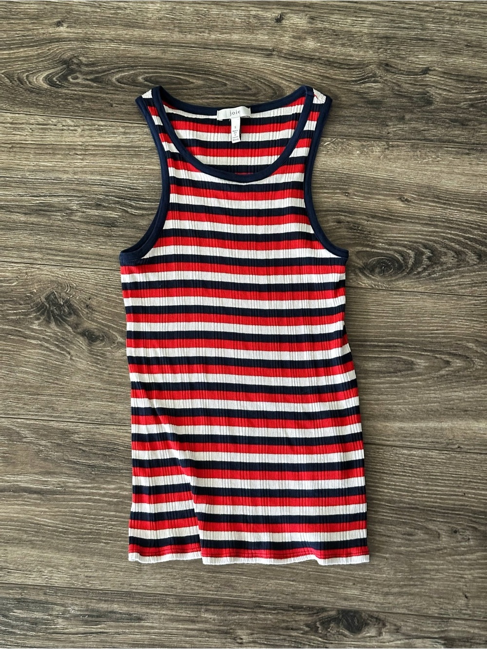 Joie Navy Red White Striped Ribbed Tank